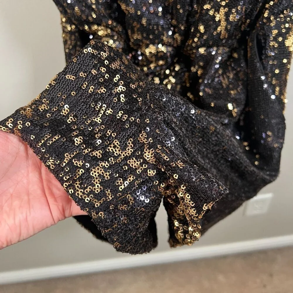 Shoshanna Sequin Zena Romper Size 6 Black Gold Party Cocktail New Years Glam